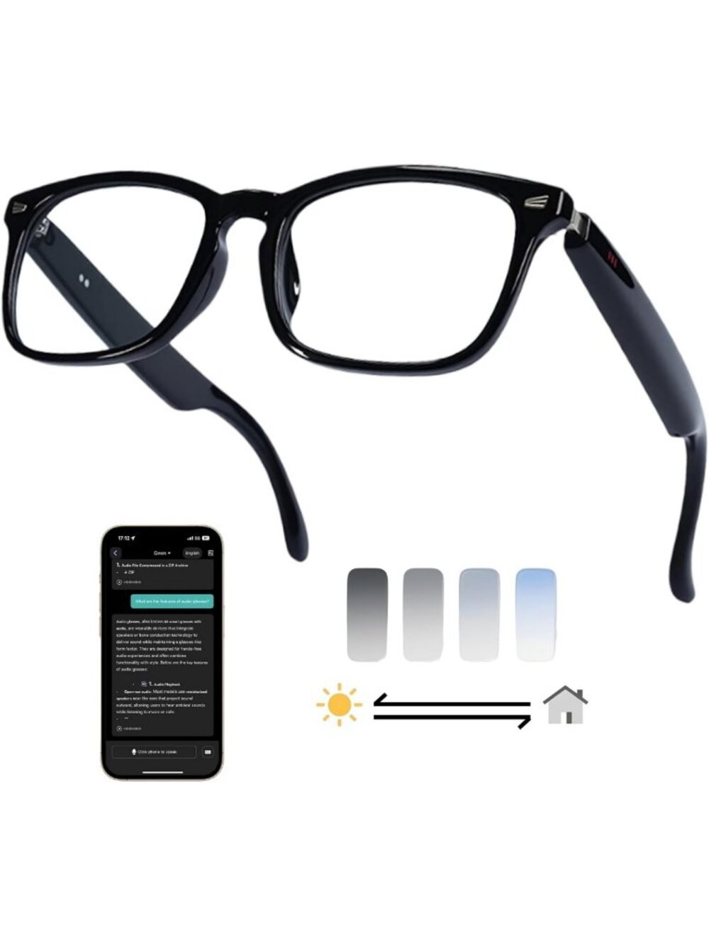 Smart Glasses with 164-Language Translation & Bluetooth Audio for Travel & Work